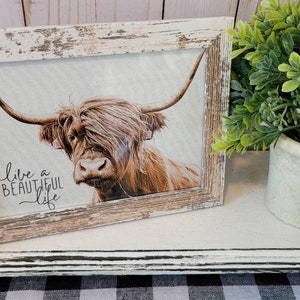 Highland Cow Framed Art: Rustic Farmhouse Sign