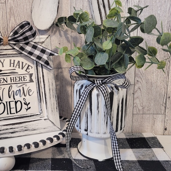 Black & White Distressed Glass Vase | Faux Greenery Topiary Plant | Farmhouse Decor | Kitchen Decor | Tier Tray Decor