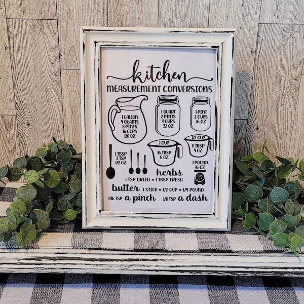 Kitchen Conversion Chart | Tier Tray Decor | Farmhouse Decor | Distressed Frame | Farmhouse Tier Tray Decor | Easle Back Stand