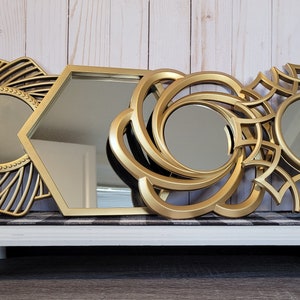 4 Gold Decorative Floral Mirrors | Bathroom Decor | Wall Hanging | Bling Decor | Vanity Bedroom Hallway Mirror Set