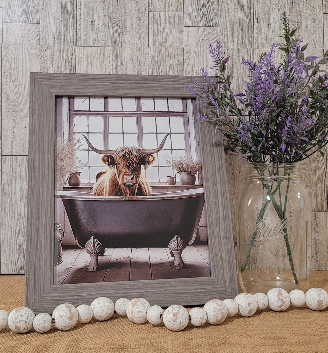12 X 10 Highland Cow Bathroom Decor Rustic Distressed Farmhouse Decor ...