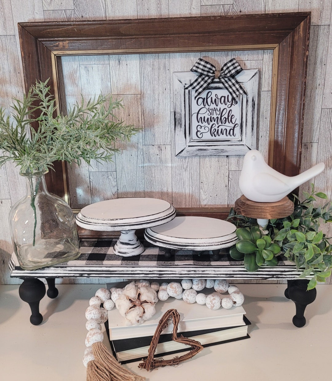 Oval Wooden Riser Set | Rustic Country Farmhouse | Black & White Tier ...
