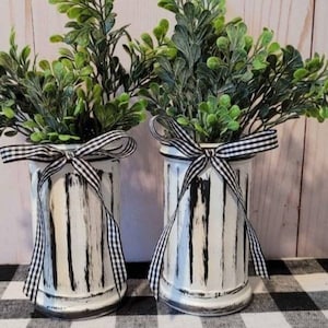 Two Vases | Faux Greenery Plant | Farmhouse Decor | Kitchen Decor | Tier Tray | Distressed Vases | Buffalo Check Farmhouse Decor