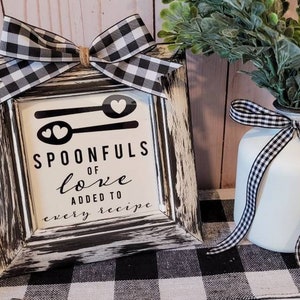 Spoonfuls of Love Farmhouse Sign | Black & White Distressed | Tier Tray | Rustic Farmhouse Kitchen Decor | Easle Back | Wall Hanger