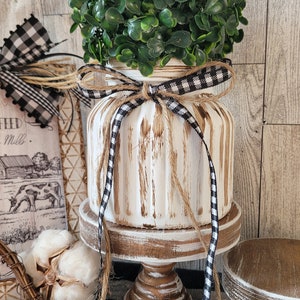 Two Piece Set | Rustic Distressed Riser And Vase | Greenery Topiary Plant | Farmhouse Decor | Kitchen Decor | Tier Tray