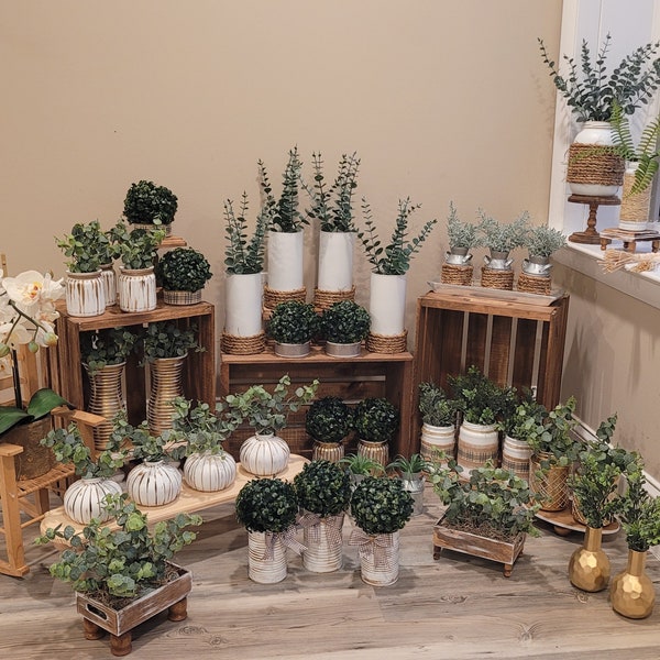 Artificial Plants | Boho Rope Vases | Farmhouse Style Greenery | Rope Planter | Gold Bling Decorative Vases | Home Decor Centerpieces