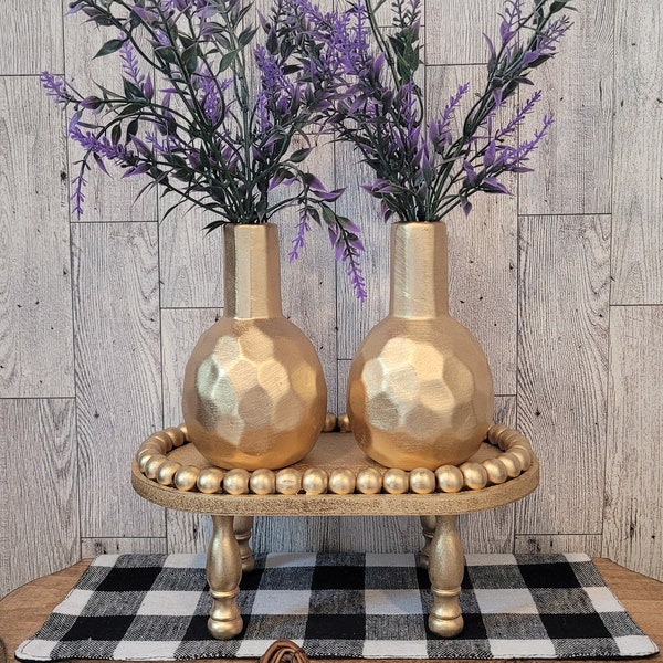 Two 5.5" Gold Glamor Vases | Faux Lavander Plant | Bling Home Decor | Tier Tray Plant | Wedding Baby Bridal Shower Centerpieces