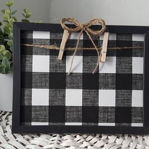 Buffalo Check Picture Frame | Tier Tray Decor | Farmhouse Bathroom Decor | Distressed Frame | Farmhouse Tabletop Decor | Easle Back | Hooks