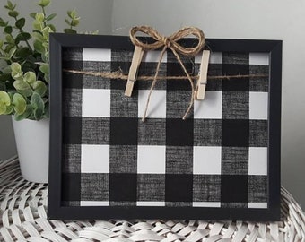 Buffalo Check Picture Frame | Tier Tray Decor | Farmhouse Bathroom Decor | Distressed Frame | Farmhouse Tabletop Decor | Easle Back | Hooks