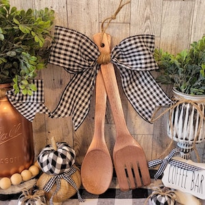 Copper Fork & Spoon | Buffalo Check Kitchen Decor | Farmhouse Wooden Wall Hanging | Farmhouse Decor | Door Hanger Sign | Country Kitchen