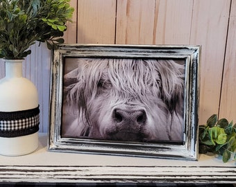 Baby Highland Cow Sign | Tier Tray Decor | Farmhouse Kitchen Decor | Rustic Distressed Frame | Farmhouse Tabletop Decor | Wall Hanger