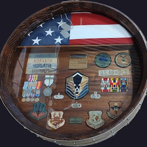 Whiskey/Bourbon / Wine Barrel Military & Law Enforcement Retirement Shadow Box