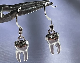 Gothic Tooth Earrings | Y2K Fairycore Coquette Teeth Charm Dangly Hook Unique Cute Funky Spooky Goth Dark Aesthetic Handmade Jewelry