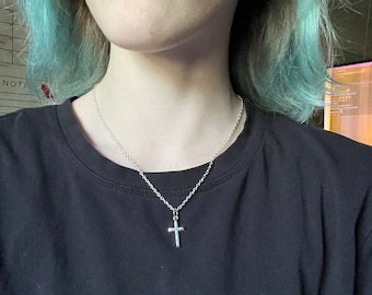 Simple Cross Necklace | Y2K Fairycore Dainty Aesthetic Coquette Indie Religious Spiritual Silver Chain Charm Adjustable Handmade Jewelry