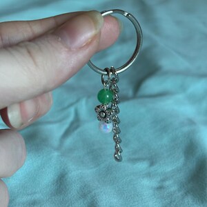 Fairycore Flower Keychain | Coquette Springtime Green White Silver Beaded Chunky Chain Dangly Handmade Handcrafted Bag Purse Charm Accessory