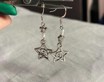 Whimsygoth Swirly Star Asymmetrical Earrings | Faux Pearl Coquette Fairycore Gothic Stainless Steel Hypoallergenic Handmade Jewelry