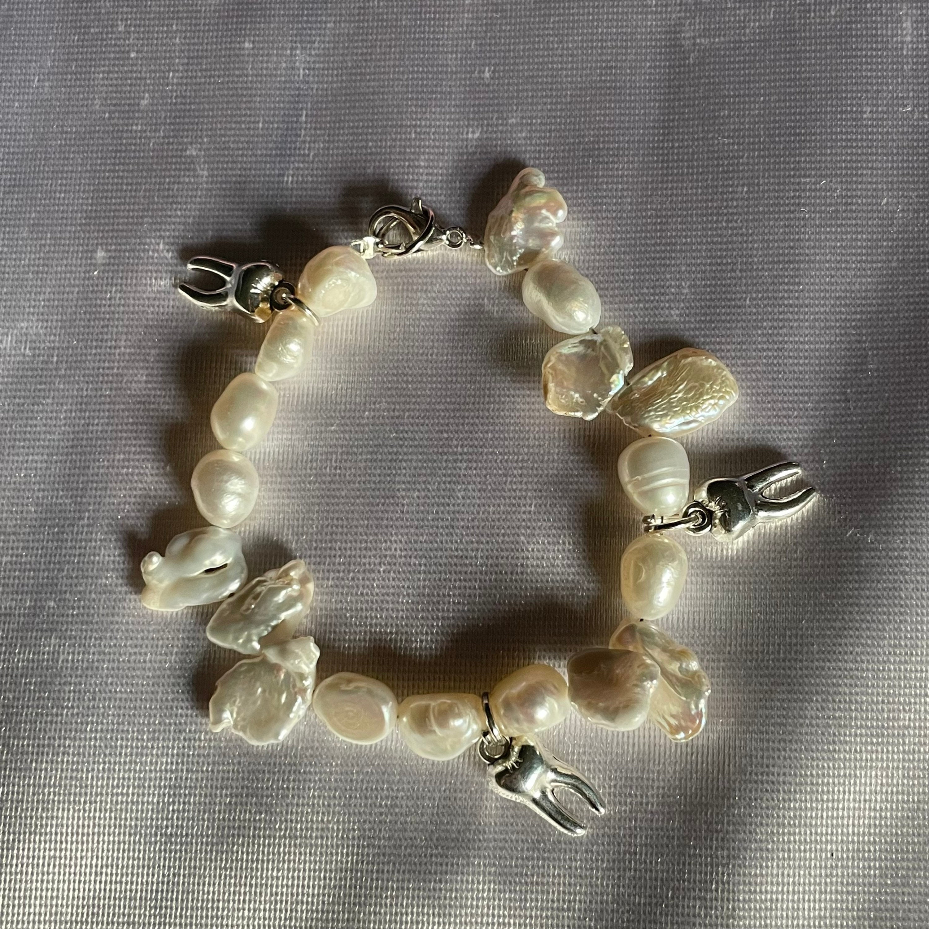 Fairycore Pearl Bracelet Gothic Tooth Charm Y2K Dainty Fairy - Etsy