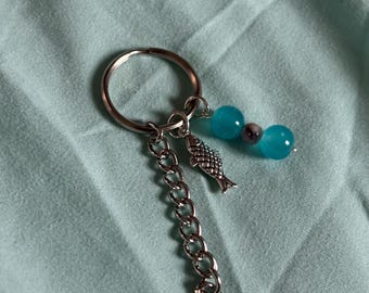 Funky Fisch Keychain | Kokette Indie Boho Natur Ästhetik Blau Silber Perlen Chunky Kette Handmade Handgefertigte Tasche Geldbörse Charm Accessoire