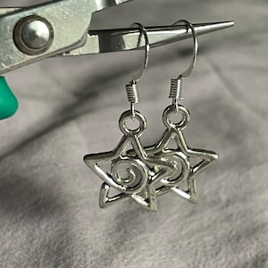Whimsygoth Silver Swirly Star Earrings | Celestial Fairycore Cottagecore Indie Coquette Unique Cute Gothic Handmade Jewelry