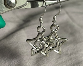 Whimsygoth Silver Swirly Star Earrings | Celestial Fairycore Cottagecore Indie Coquette Unique Cute Gothic Handmade Jewelry