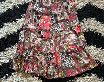Vintage 2000’s Sag Harbor Petite Boho Multicolor Funky Abstract Pattern Midi Skirt Women’s Size 8P | Unique Y2K Retro Bottoms Indie Clothing