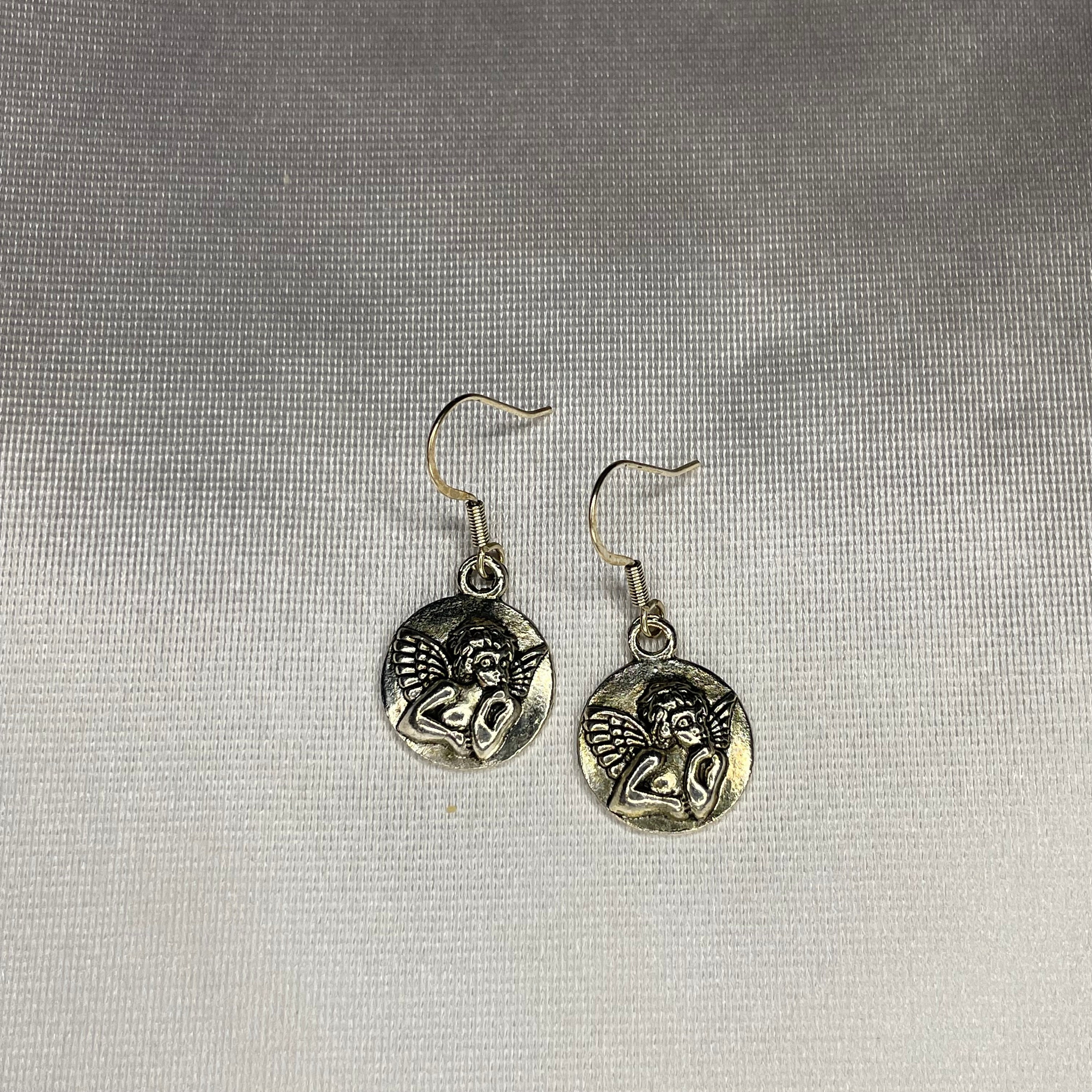 Vintage Hair Jewelry Victorian Angel Cherub Cottagecore Whimsigoth Fairycore Bow Whimsygoth Silver Angel Charm Earrings | Fairycore Coquette  main image 4