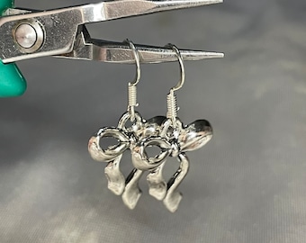 Coquette Silver Bow Earrings | Dangly Fairycore Regalcore Minimalistic Hypoallergenic Steel Simple Statement Handmade Hook Jewelry