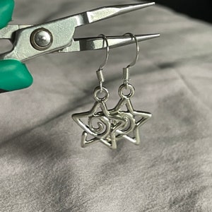 Whimsygoth Silver Swirly Star Earrings | Celestial Fairycore Cottagecore Indie Coquette Unique Cute Gothic Handmade Jewelry