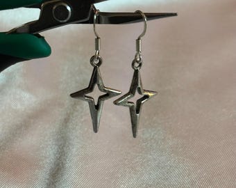 Whimsygoth Sparkle Silver Earrings | Star Spark Gothic Hypoallergenic Stainless Steel Hook Dangly Space Magical Aesthetic Handmade Jewelry