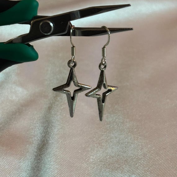 Whimsygoth Sparkle Silver Earrings | Star Spark Gothic Hypoallergenic Stainless Steel Hook Dangly Space Magical Aesthetic Handmade Jewelry