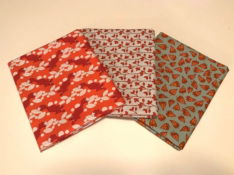 Elizabeth Hartman Rhonda Ruth Fox and Berry Season Leaves 3 pc Fat Quarter Bundle Robert Kaufman