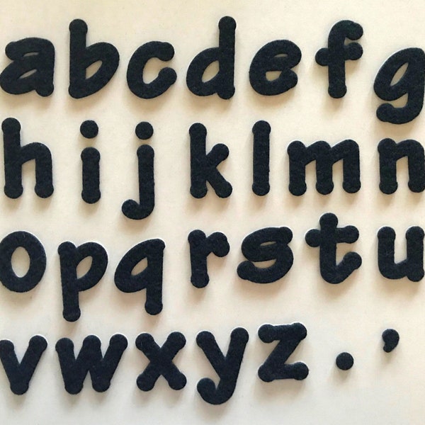 2" Lowercase Charcoal Gray Wool Applique Letters Backed with Heat n Bond Lite Fusible Adhesive