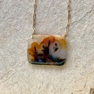 Dendritic Agate Pendant on 14K Gold Filled Drawn Cable Chain