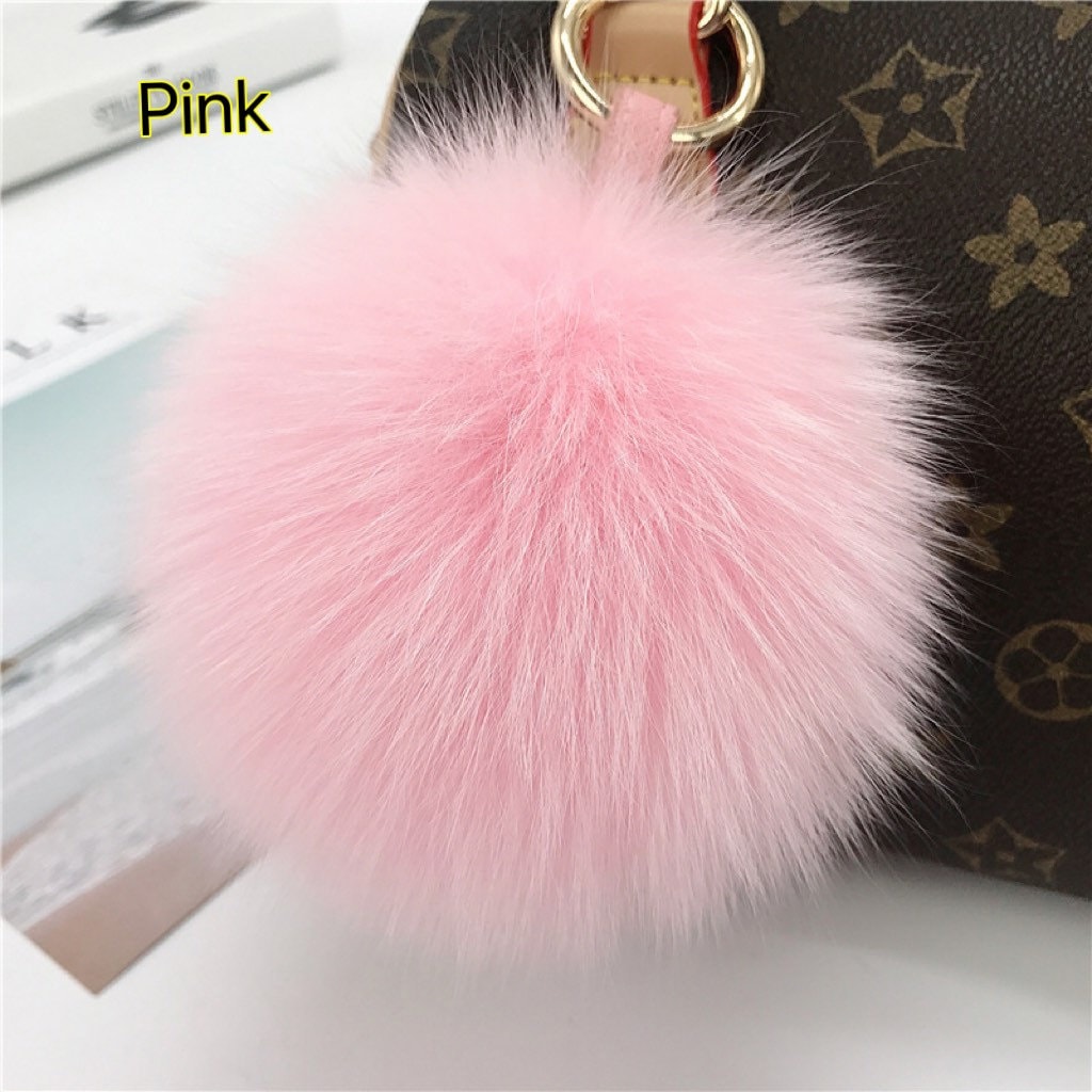 Women's Car Keys Ring Sparkle Cute Teddy Bear Tassel Leather BV lanyard  Rope Fashion Big Girls Keychains Hot Pink