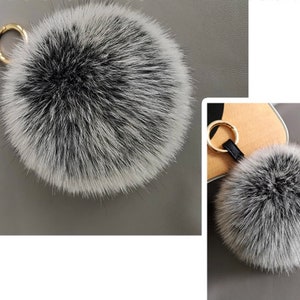 Real Fox fur pompom keychain-Furry key chain-bag charm Silver color Fur ball key ring Christmas gift Gold Ring Fluffy Fur Ball 10cm Real Fox