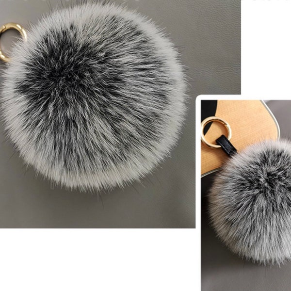 Echter Fuchs Fell Bommel Schlüsselanhänger-Pelziger Schlüsselanhänger-Taschenanhänger Silber Farbe Fell Ball Schlüsselanhänger Weihnachtsgeschenk Goldring Flauschiger Fellball 10cm Echter Fuchs