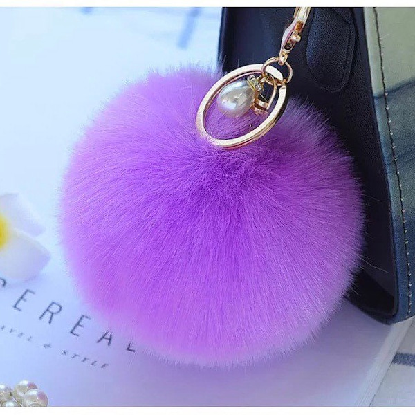 RTS-Faux Rabbit Fur Ball PomPom Charm Key Chain-Key Fob-Gold Plated Ring Keychain Fluffy-Round Puff Purse Decor-Handbag Bag Decoration