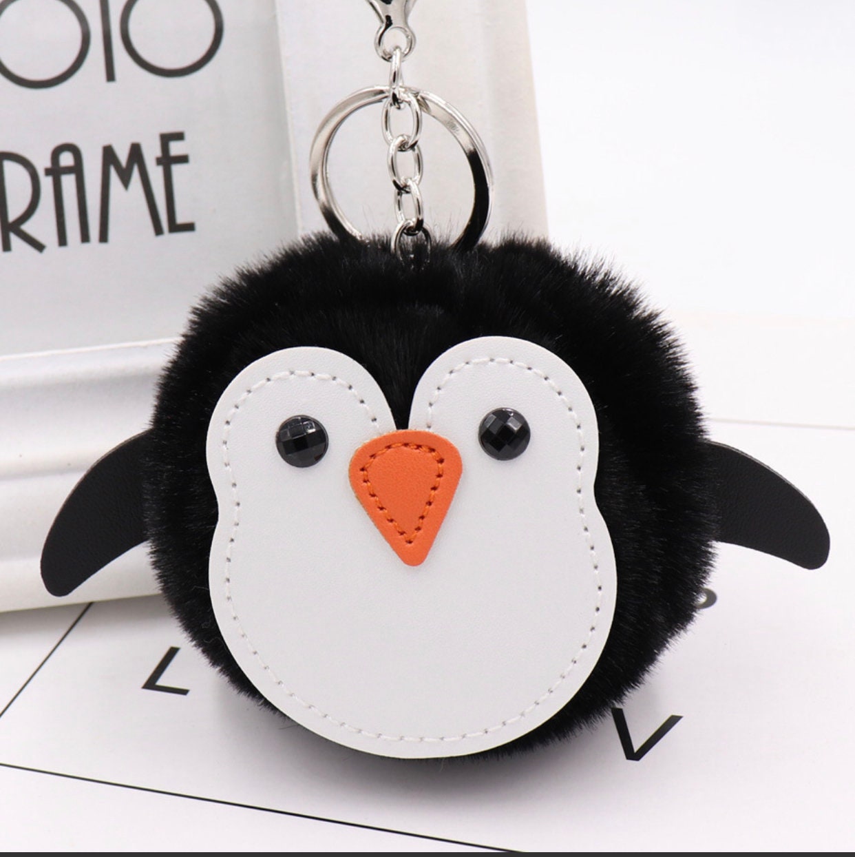 Pinguin Pompom Faux Rex Kaninchen Fell Schlüsselanhänger