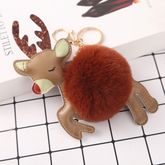 Bags, Purse Rudolph Reindeer Brown Pom Gold Keychain Clip Bag Adorable
