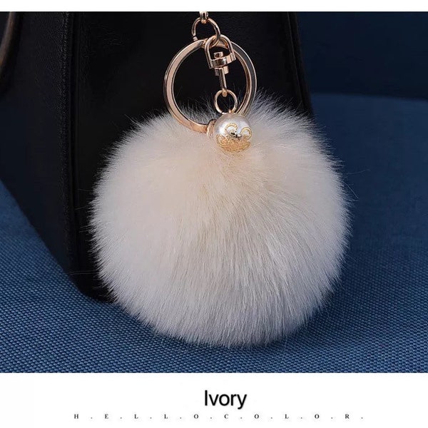 RTS-Rabbit Keychain-Faux Fur PomPom Ball-Purse Decoration-Car Key Decor-Puff Purse Decor-Handbag Bag Decoration-Fluffy Ball KeyChain-Pearls