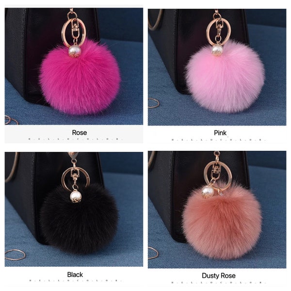 Porte-clés boule en fausse fourrure de lapin avec breloques, breloques, anneau plaqué or, lot de clés, taille du groupe, sac à main bouffant duveteux, décoration de sac à main, décoration en gros