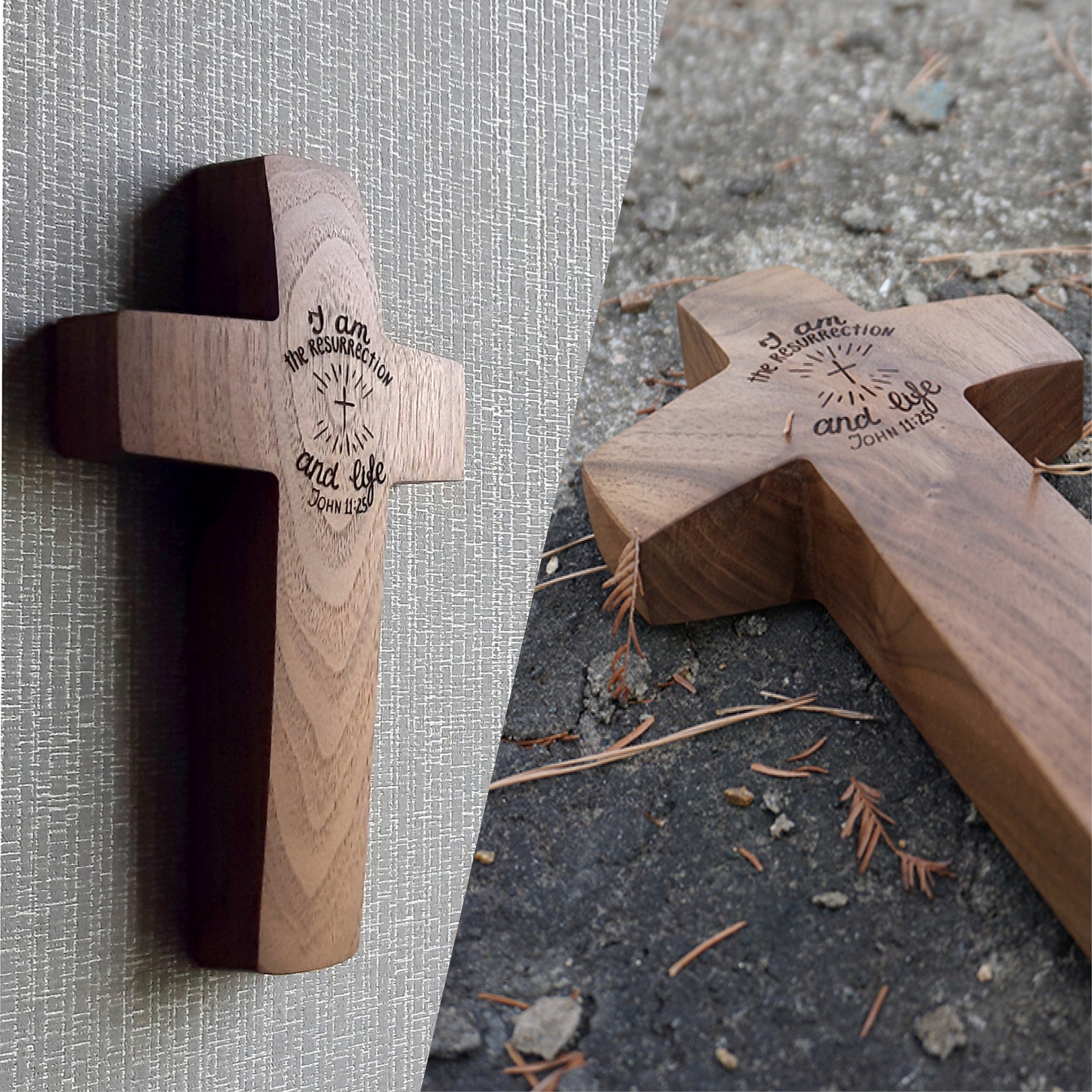 Handmade Wood Cross, Wall Hanging Wood Cross, Walnut Standing Cross