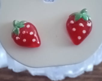 Strawberry stud earrings. Resin. Stainless steel posts.