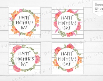 Alles Gute zum Muttertag 4 Blumenkranz Designs 2,5 Zoll druckbare Tag Label Geschenkanhänger