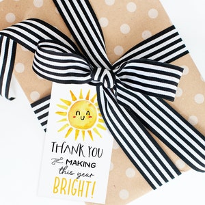 Printable Teacher Gift Tags 2&quot; x 3.5&quot; Thank You for Making This Year Bright / sun /  Printable Tags Label Gift Tags
