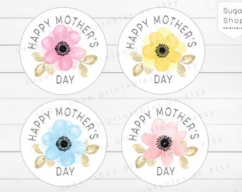 Happy Mother's Day 2" Circle Printable Tags Label Geschenkanhänger in 4 Farben