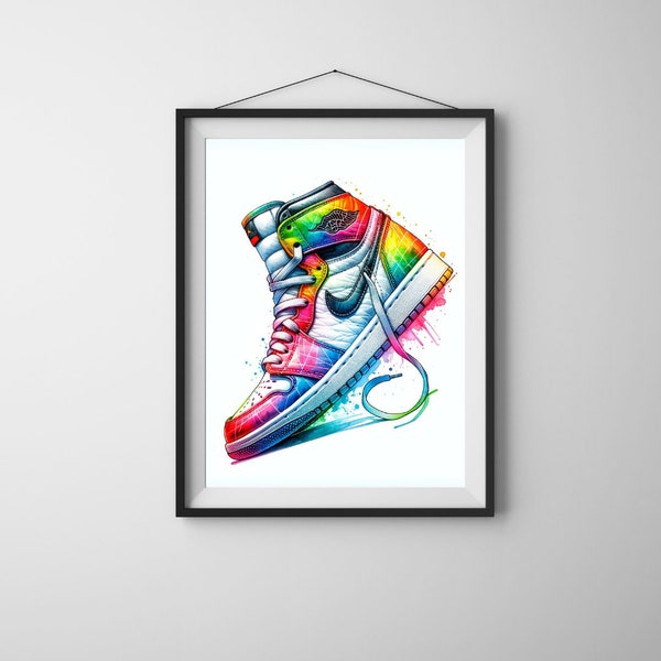 Jordan 1 Watercolor Edition, Colorful Hand Painted Sneaker, Artistic Footwear, Custom Shoe Design, Gift for Sneaker Enthusiasts