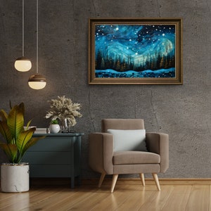 Star Night Painting, Celestial Art Print, Night Sky Digital Print, Wall Decor, Digital Art