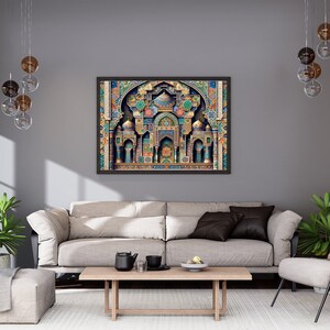 Digital Mosque Art Print, Islamic Architecture, Geometric Design, Digital Wall Decor, Muslim Gift
