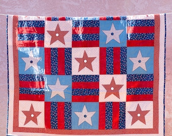 54" x 56" United States Flag Red Blue  White Quilt Quilted Throw  Handmade Gift for Her Him